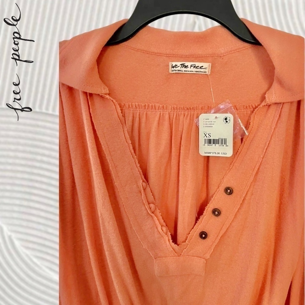 FREE PEOPLE Darren Long Sleeve Relaxed Billowy Deep V-Neck Crop Top NWT/XS - Picture 10 of 15